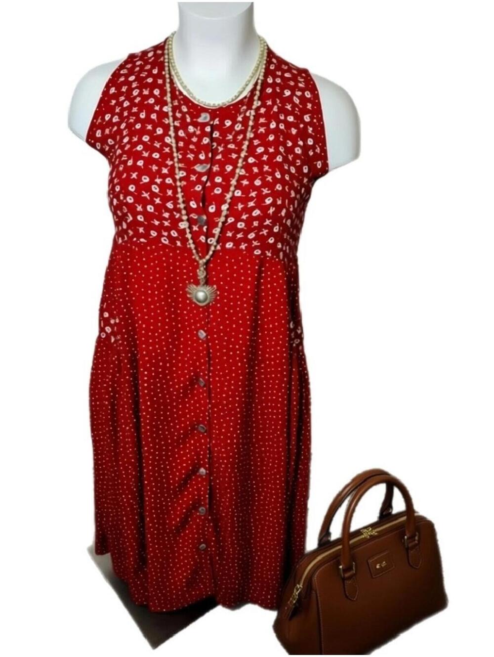 Vintage 90s Whimsigoth Maxi Fairy Red Boho Button Down hippie Dress Pockets Sz M